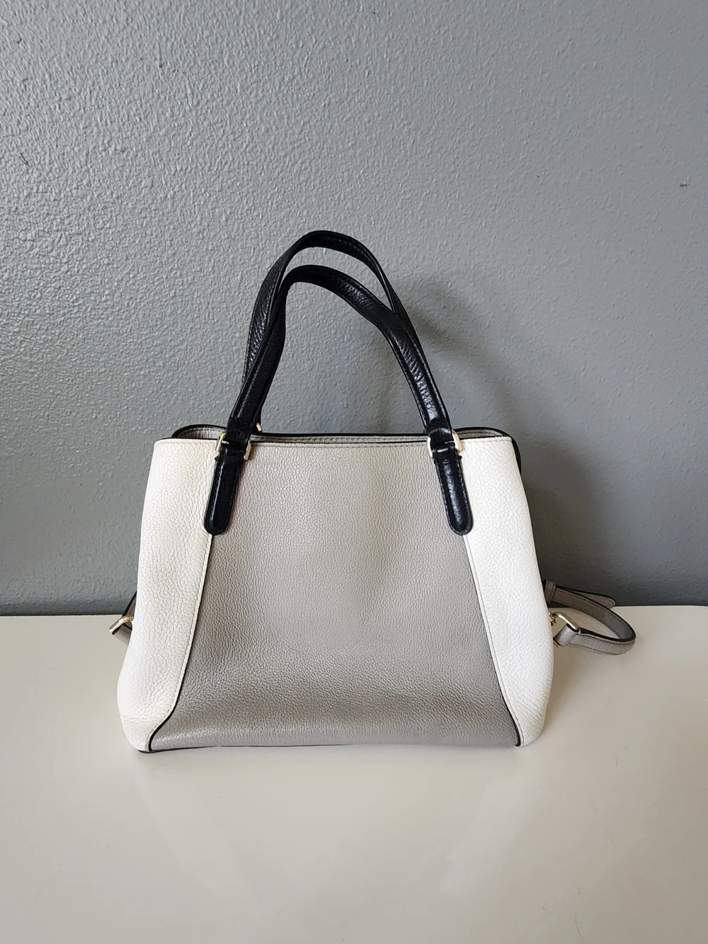 Kate Spade Jackson Medium Triple Compartment Satchel Soft Taupe Pure White Black